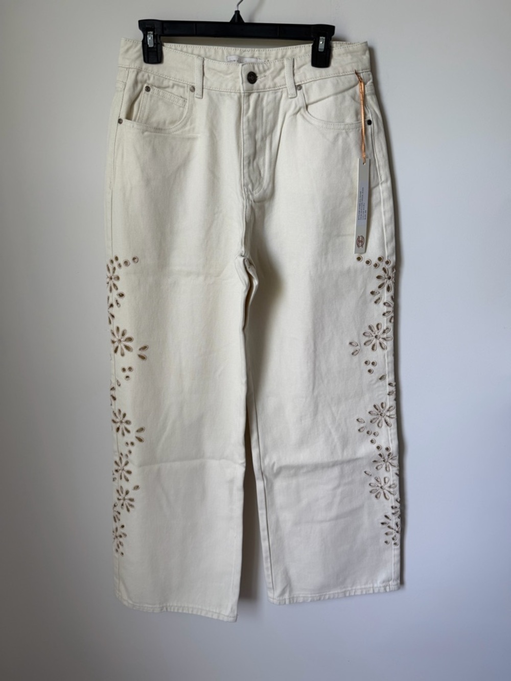 Viral house of Harlow 1969 khaki Floral eyelet Cutout pants